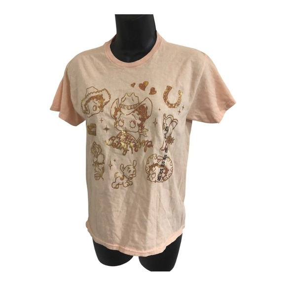 Betty Boop salmon peach gold graphic print‎ western themed tshirt size XS new - Picture 4 of 15